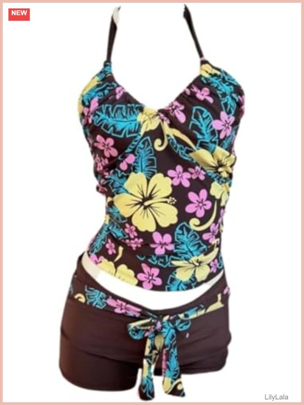 Y2K Tankini Swimsuit Set Halter Retro Floral 2 Piece Beach Pool Swimwear